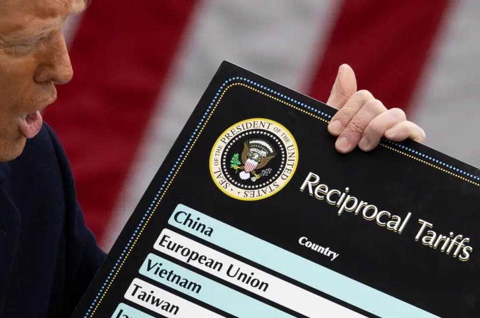 Trump exibe tabela com tarifas que devem ser cobradas pelos EUA — Foto: REUTERS