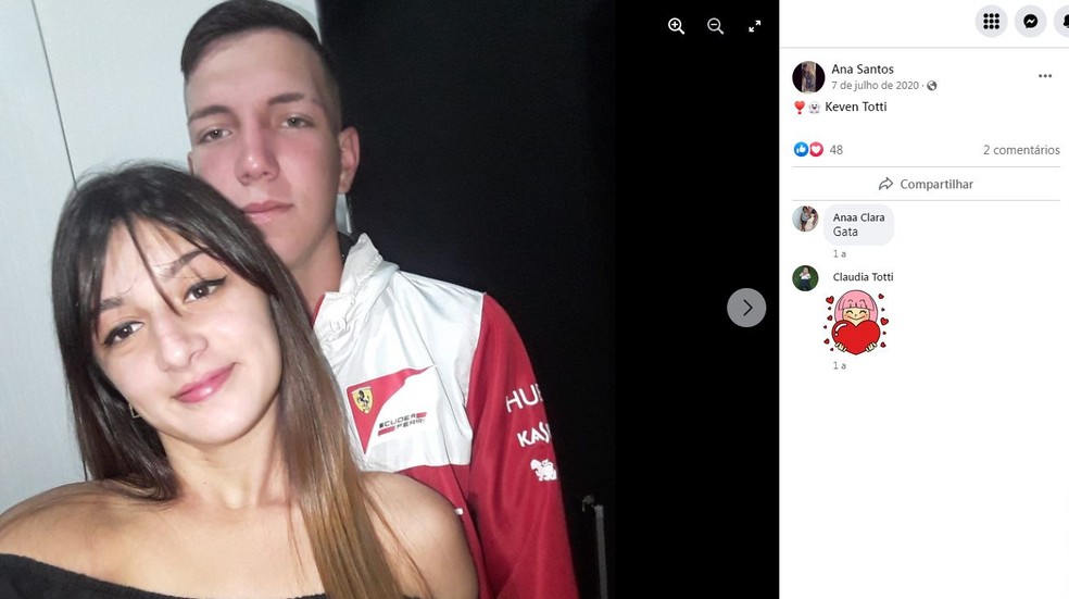 Ana Karla Pereira dos Santos e Kevin Totti, suspeito da autoria do crime — Foto: Facebook /Reprodução