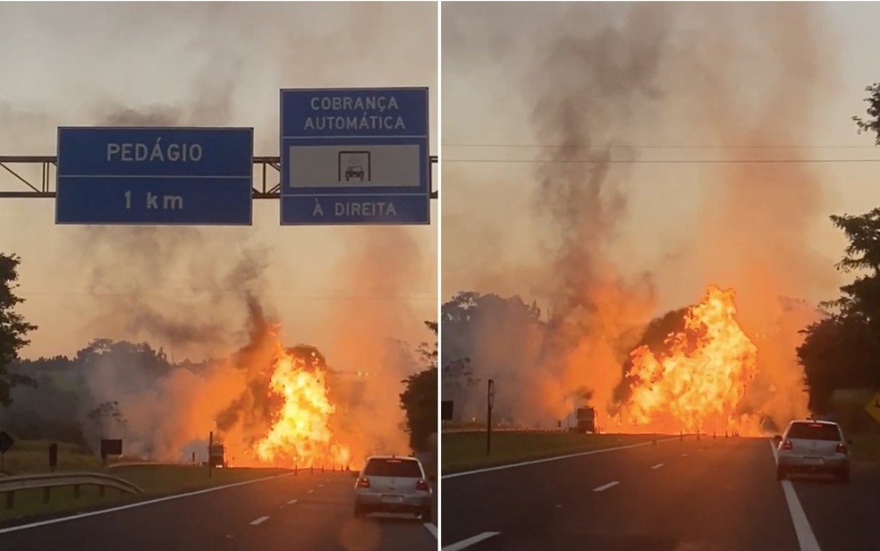 Caminhão com etanol pega fogo após acidente e interdita Rodovia Cândido Portinari em Batatais, SP — Foto: Redes sociais