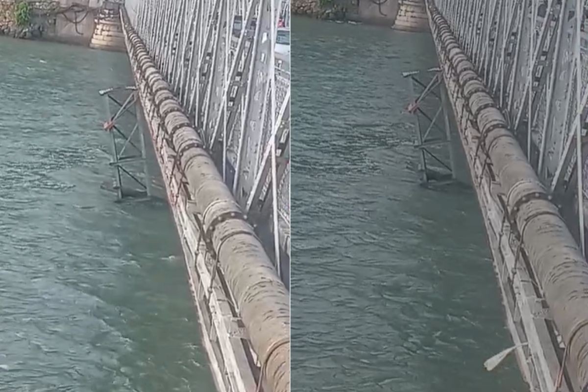Estrutura da Ponte Pênsil despenca no mar e interdita navegação em SP; VÍDEO