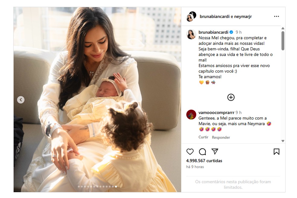 Bruna Biancardi com as filhas Mavie e Mel. — Foto: Gabriel Queiroz/Reprodução/instagram