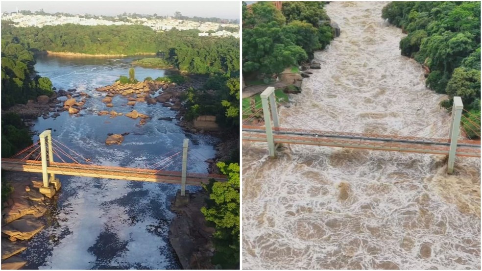 Volume do Rio Tietê em Salto (SP) está cinco vezes acima do considerado normal — Foto: TV TEM/Reprodução