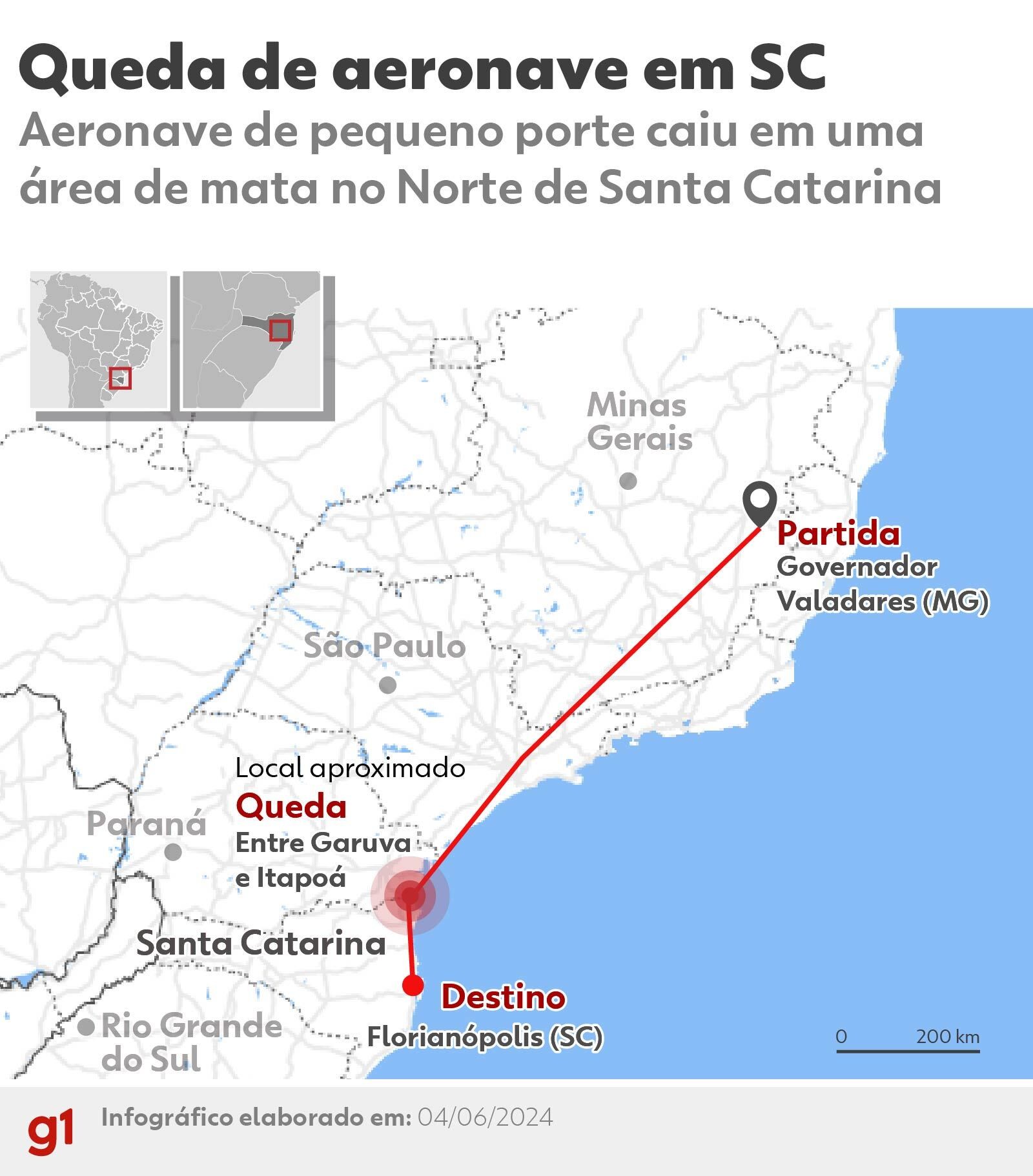 Empresa dona de avião que caiu em Santa Catarina é de Belo Horizonte; duas pessoas morreram