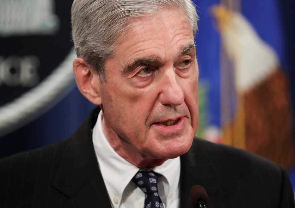 Robert Mueller comenta investigação relacionada à Rússia em 2019, no Departamento de Justiça dos EUA — Foto: Jim Bourg/Reuters
