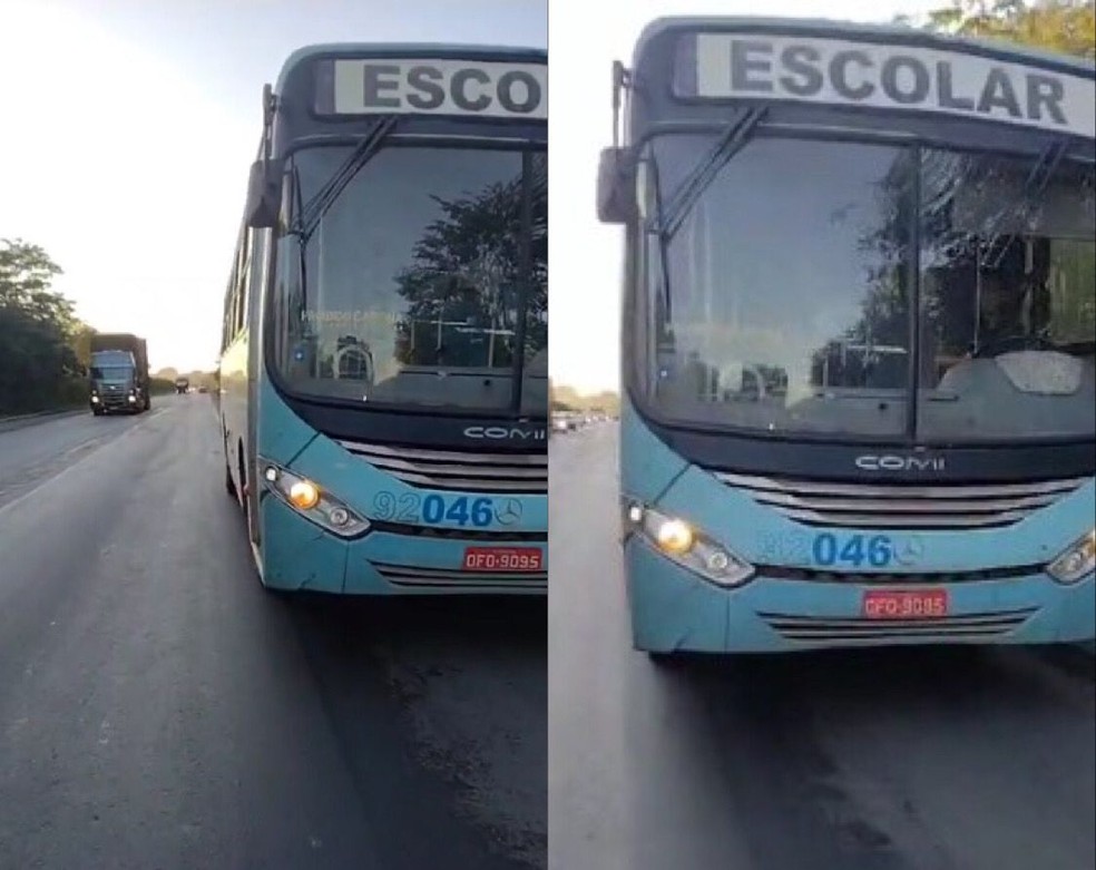 Motorista registra ônibus andando em marcha ré na BR 343, entre Teresina e Altos — Foto: Reprodução