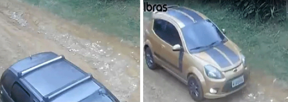 Câmera de monitoramento gravou carro de PM (à direita) sendo seguido por outro veículo (à esquerda) — Foto: Reprodução