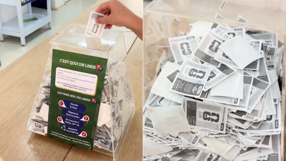 Educadoras e alunos de Brasília coletam papel protetor de figurinhas para reciclagem — Foto: Marcella Rodrigues/g1
