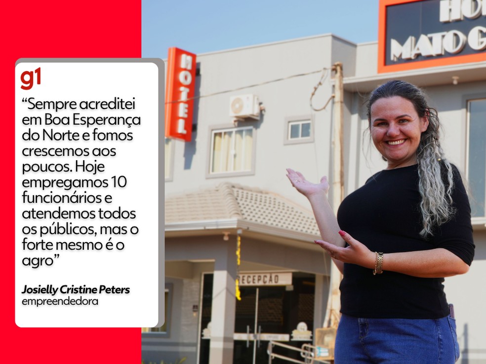 Josielly Cristine Peters, proprietária de um hotel no município — Foto: Arte g1
