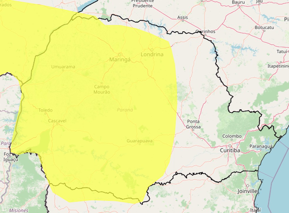 Alerta de tempestade em algumas regiões do Paraná — Foto: Inmet