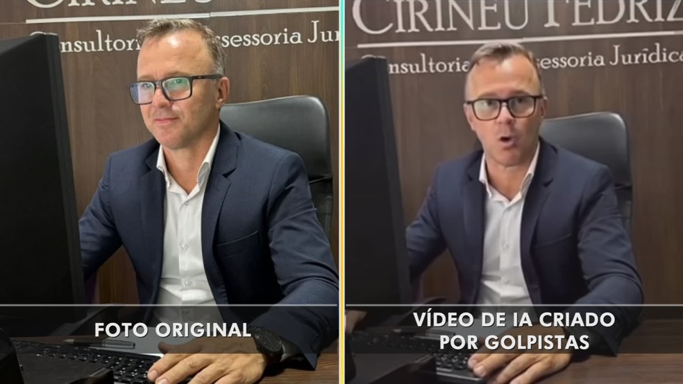 1 de 4
Golpe com Intelig&ecirc;ncia Artificial usa imagem e voz de advogados para enganar clientes &mdash; Foto: Reprodu&ccedil;&atilde;o