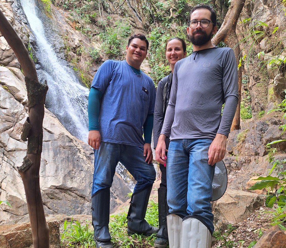 Pesquisadores Marcos Rondon, Ana Kelly e Thales Coutinho durante expedição na Serra das Araras — Foto: Reprodução