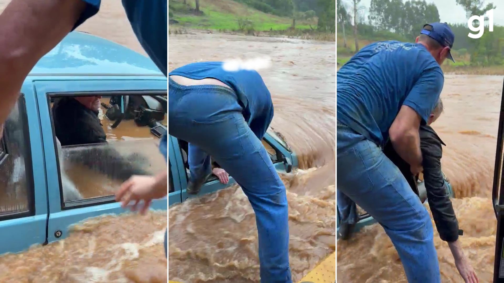 'Fiquei assustado', diz homem que resgatou idoso de carro submerso durante forte chuva no RS; veja VÍDEO