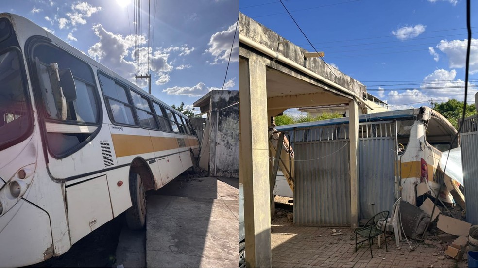 Ônibus escolar desgovernado atinge duas casas em Reriutaba, no interior do Ceará. — Foto: Reprodução