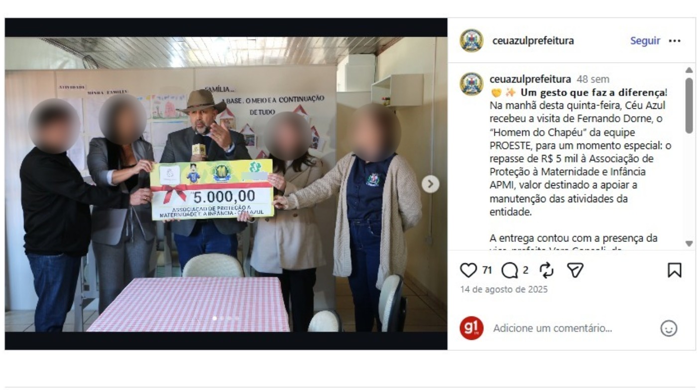 Antes de ser preso por nudez infantil no Paraná, ex-apresentador entregou doação de R$ 5 mil para entidade de apoio à infância