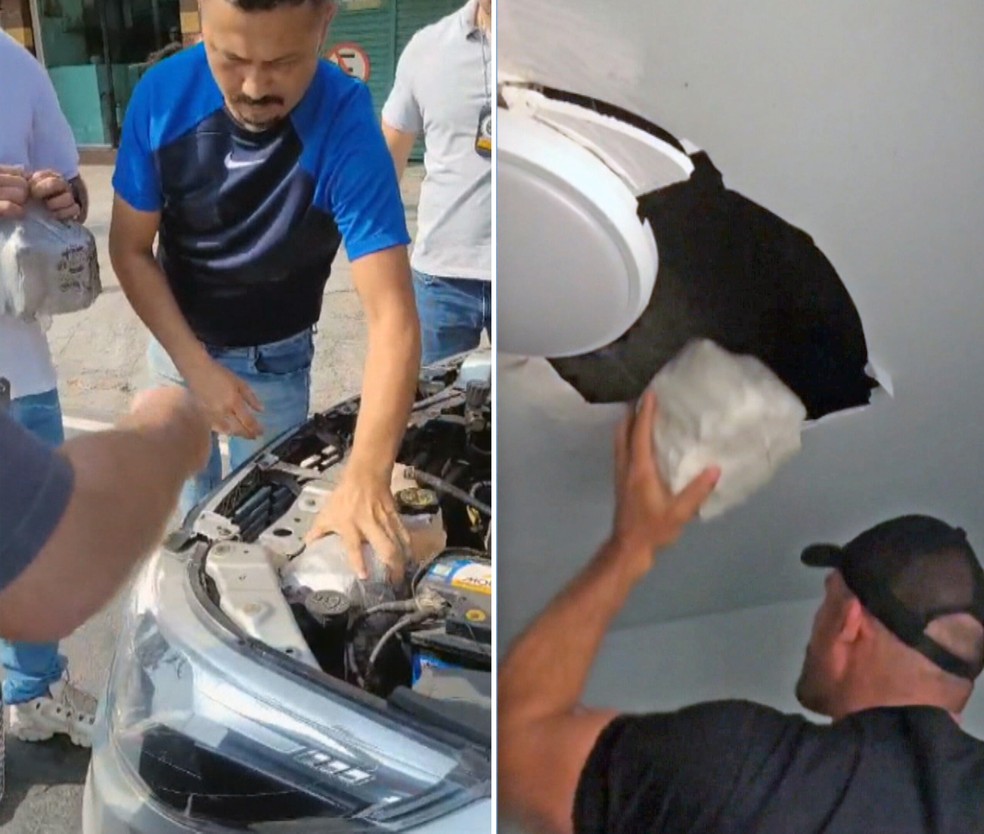 Deivid Mayklim Campelo ao ser flagrado com maconha no motor; droga foi entregue a agentes penais e escondida no banheiro — Foto: Reprodução/TV Globo