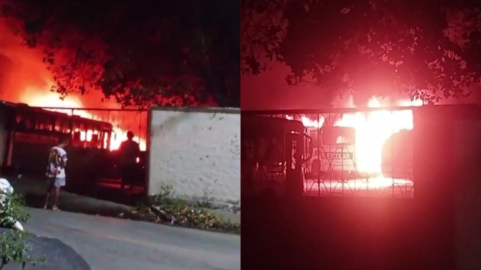 Garagem com ônibus escolares pega fogo e veículos são destruídos na Grande Fortaleza; vídeo