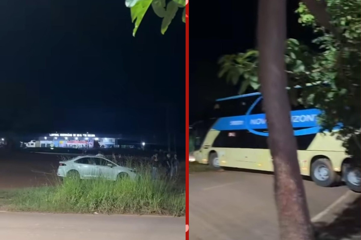 Ônibus desce desgovernado de rodoviária, atravessa BR-163 de ré e bate em hotel em MT; VÍDEO
