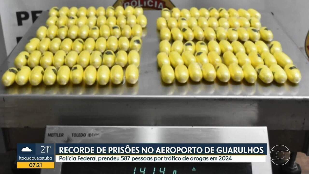 Prisões por tráfico de drogas batem recorde no aeroporto de Guarulhos em 2024: foram 587, uma média de 2 por dia