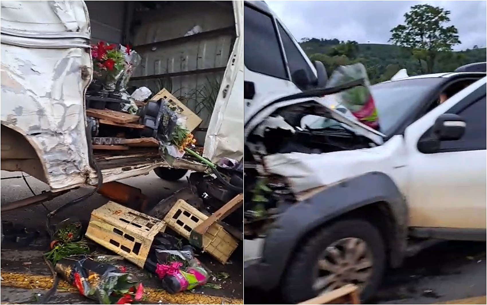 Batida entre carreta, van e caminhonete deixa três feridos na BR-146, entre Poços de Caldas e Bandeira do Sul, MG