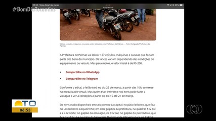 Leilão de veículos em Palmas é destaque no g1 Tocantins