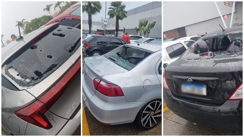 Chuva com granizo deixa vidros de carros destruídos em Cajamar, Grande SP — Foto: Arquivo Pessoal