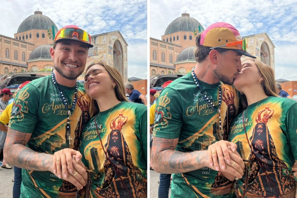 MC Gui pede namorada em casamento após romaria de 170 km até Aparecida: 'Agradecer a Nossa Senhora e a Deus'