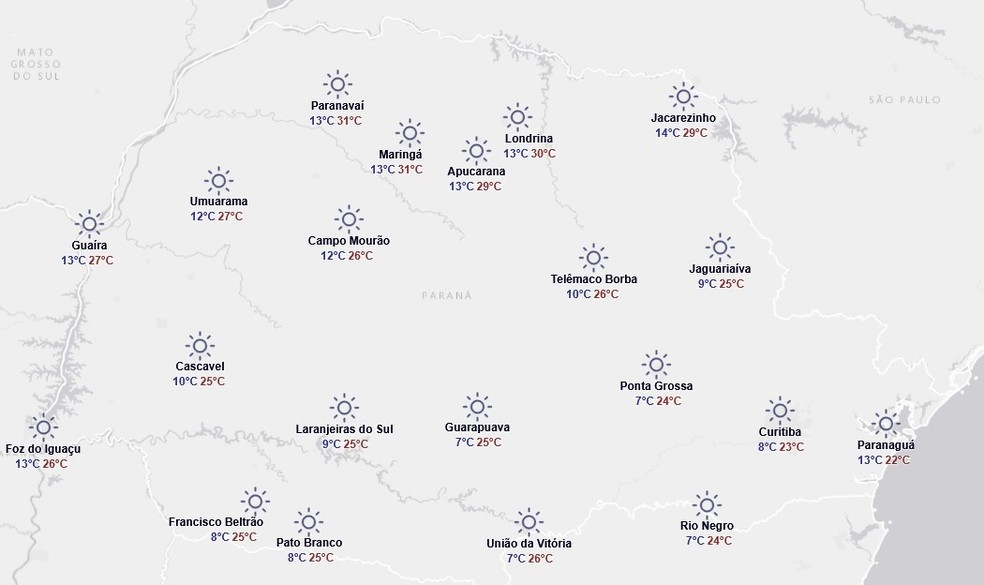 Previsão do tempo do Simepar para quarta-feira, 10 de setembro — Foto: Reprodução/Simepar