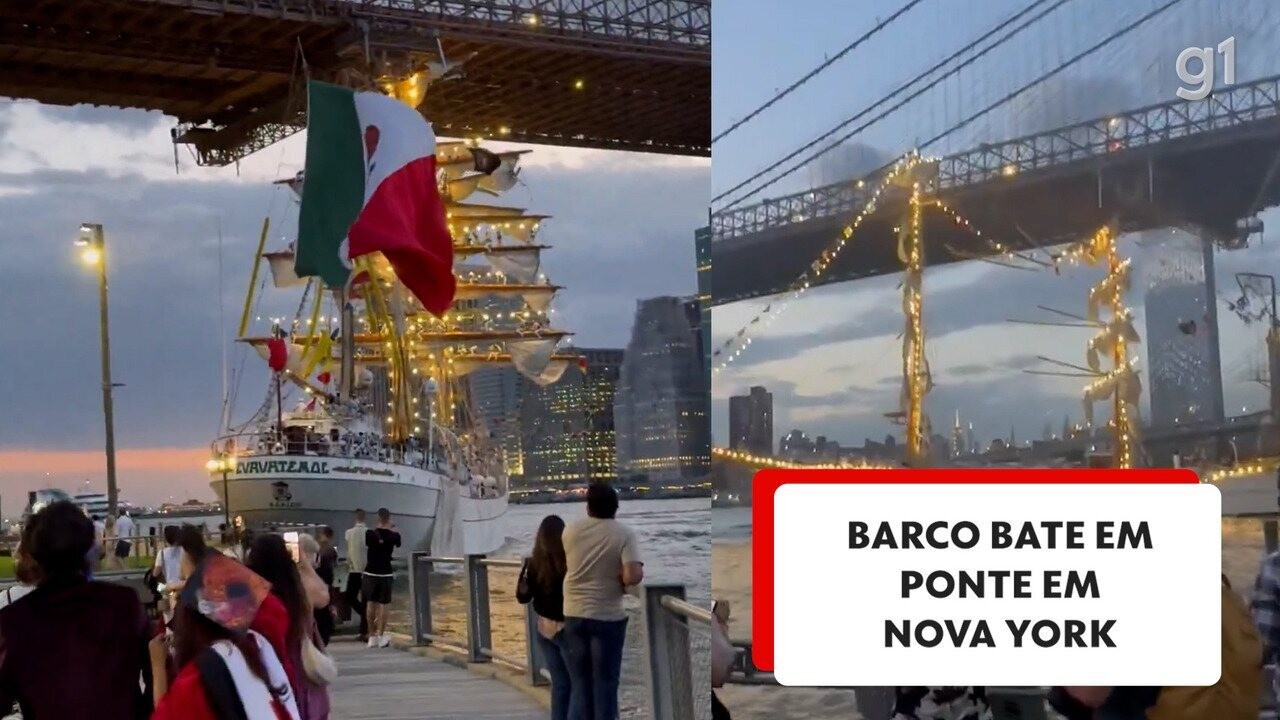 Navio da Marinha do México bate na ponte do Brooklyn, em Nova York, nos EUA; veja vídeo