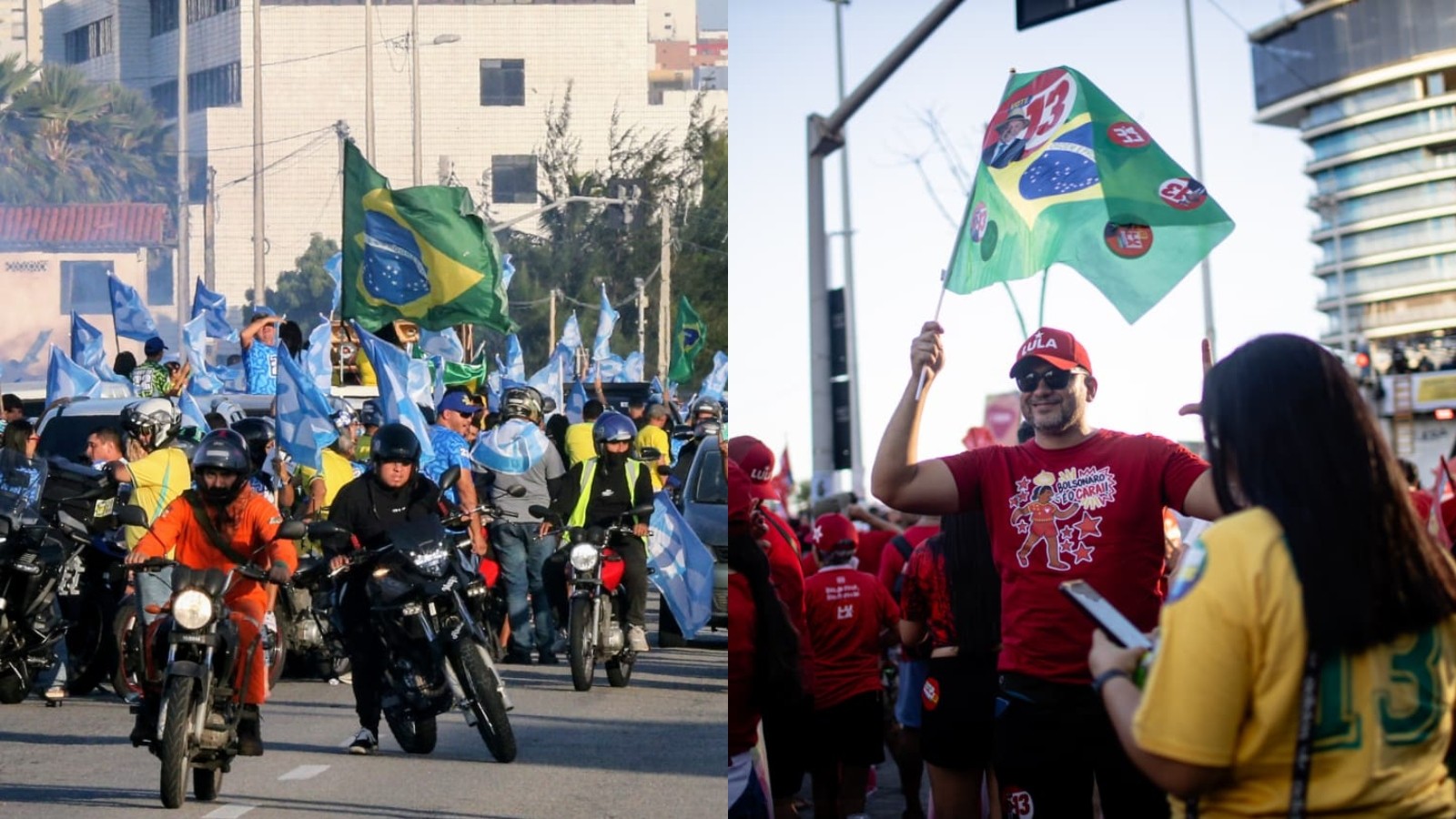 Em último dia de campanha, apoiadores de Flávio Bolsonaro (PL) e Lula (PT) realizam manifestações em Fortaleza