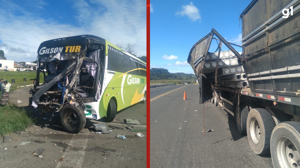 Motorista de ônibus de turismo fica em estado grave após acidente com caminhão na PR-151