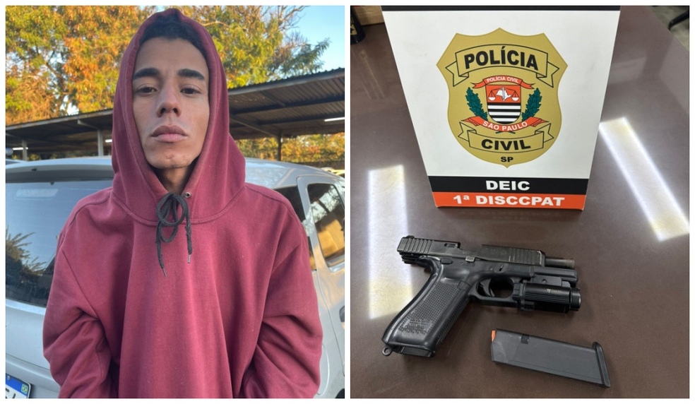 Gabriel Vieira dos Santos, de 28 anos, acusado de roubar arma de PM em Paraisópolis foi preso neste sábado (9). — Foto: Reprodução/TV Globo
