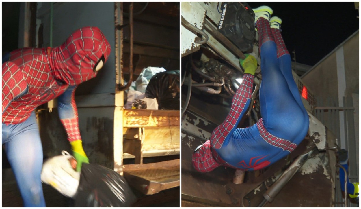 Coletor de lixo vira Homem-Aranha e conta como enfrenta frio no interior de SP: 'Tem que ser herói'