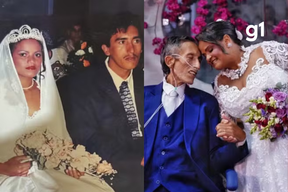 Deoclides Marques de Arruda e Olene Martinha de Souza se casaram em uma cerim&ocirc;nia religiosa em 1998 e se casaram no civil em 2026 &mdash; Foto: Arquivo pessoal