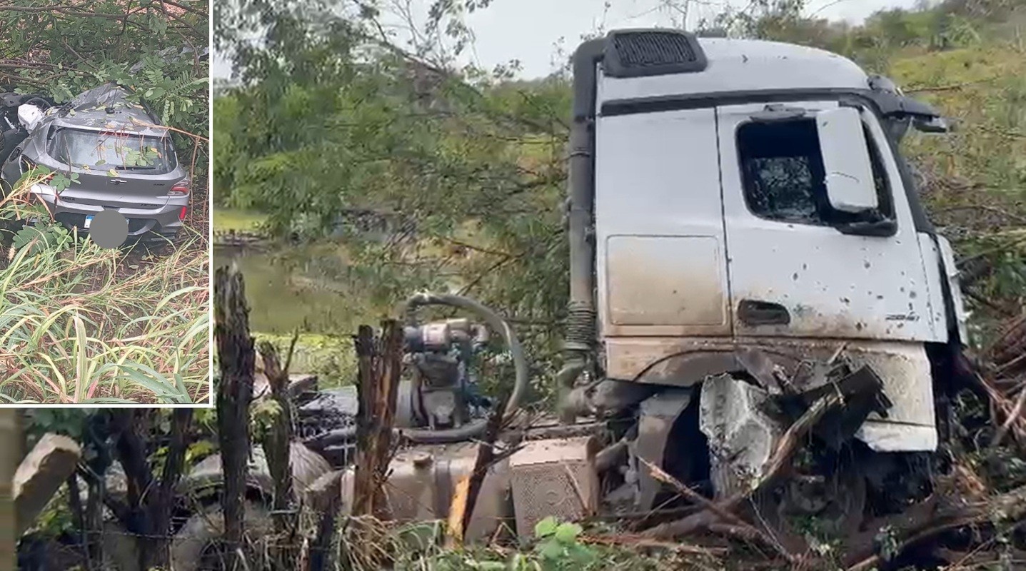 Homem morre em batida frontal entre carro de locadora e carreta na BR-356, em Itaperuna: 'Tentei tirar, mas não consegui'