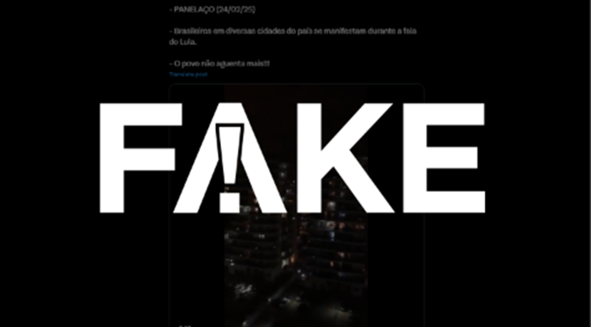 É #FAKE que vídeo mostre panelaço contra Lula em 24 de fevereiro de 2025; gravação original é de 2020