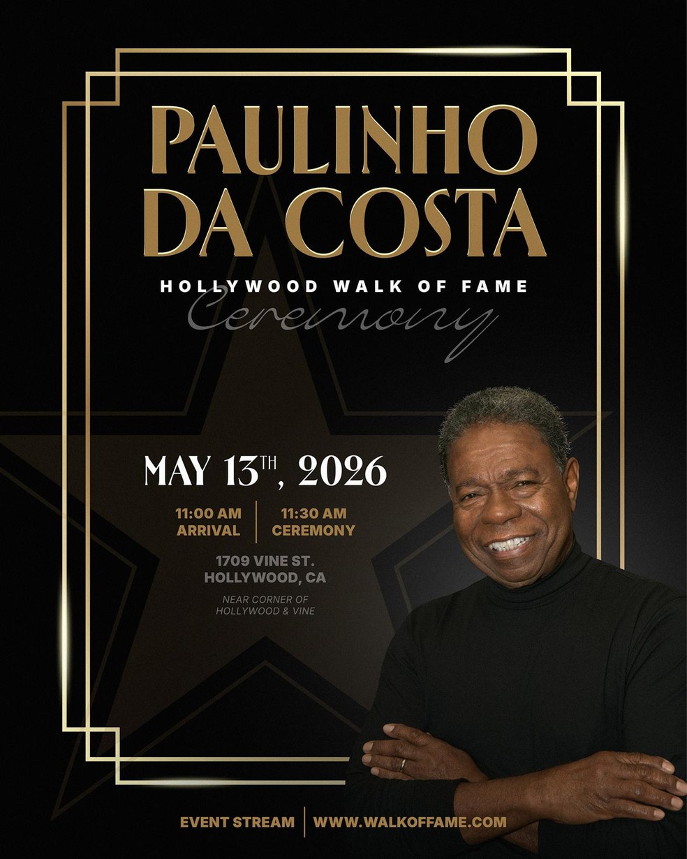 Anúncio oficial da estrela na Calçada da Fama para Paulinho da Costa — Foto: Reprodução