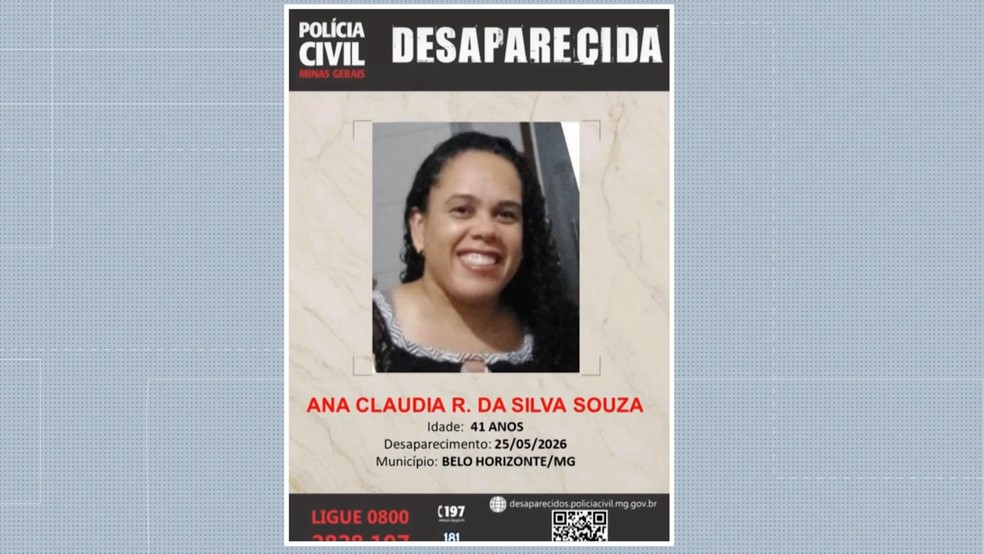 Ana Cláudia Rodrigues da Silva Souza está desaparecida desde a manhã de domingo (25). — Foto: PCMG