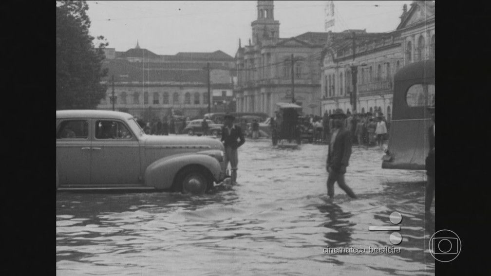 Jornal Nacional revela imagens inditas da enchente devastadora de 1941 no Rio Grande do Sul — Foto: Jornal Nacional/ Reproduo