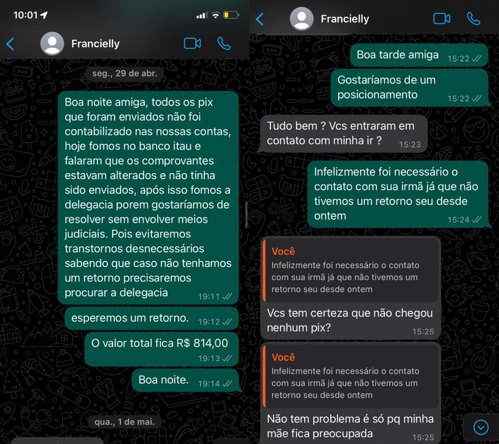 Renato mandou mensagens cobrando pagamento após golpe — Foto: Reprodução/WhatsApp