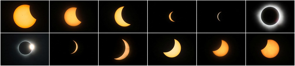 Todas as diferentes etapas do eclipse solar total que foi visto na América do Norte — Foto: Henry Romero/Reuters