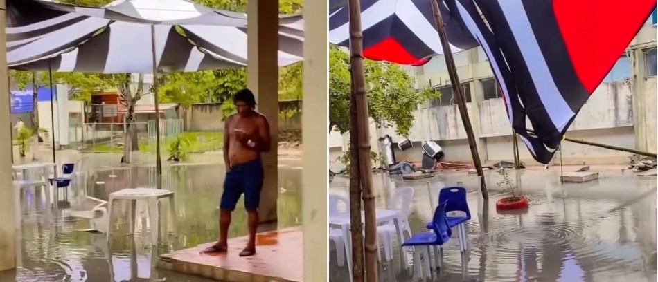 Raio derruba calha e temporal alaga área da UFPA que recebe indígenas para a COP30, em Belém