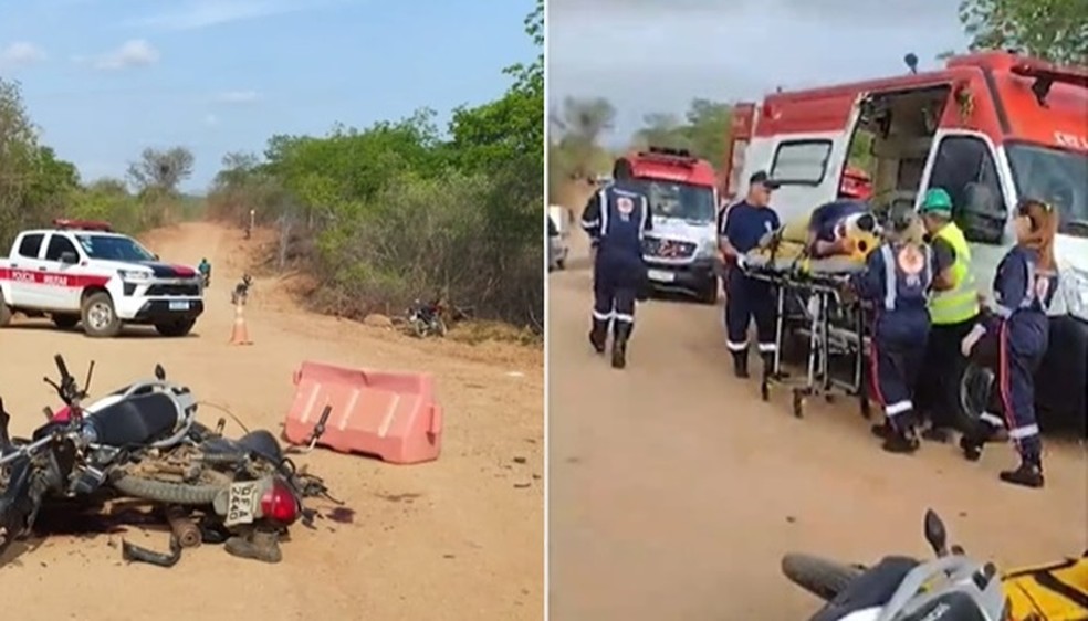 Duas motos colidiram na zona rural de Cachoeira dos Índios — Foto: Reprodução/TV Paraíba