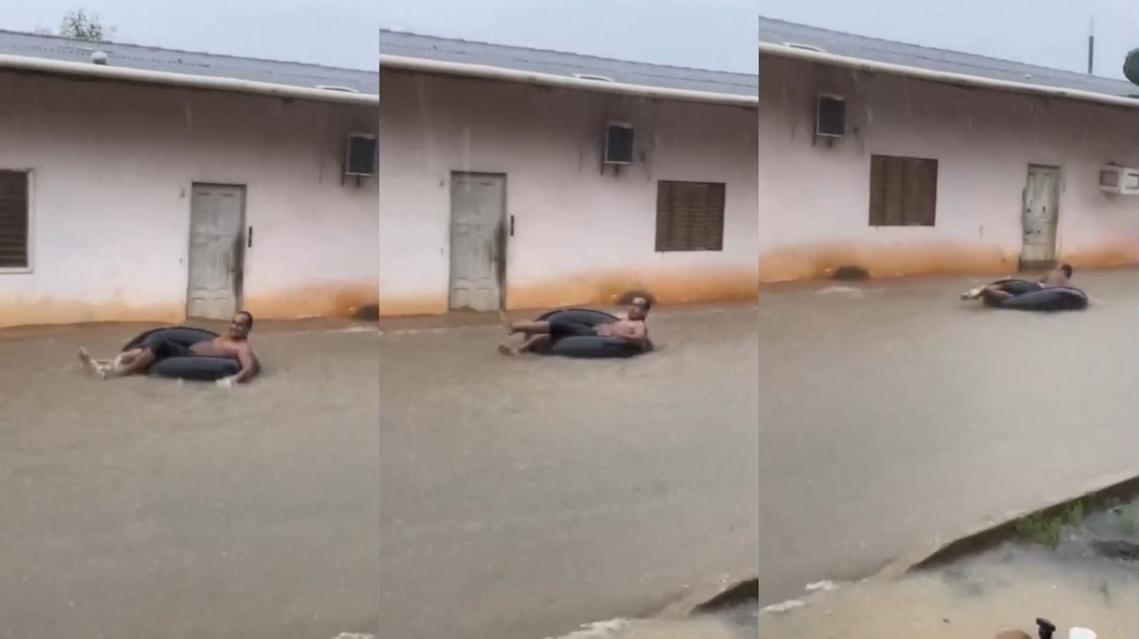 VÍDEO: morador do Sul do Amapá usa boia para ‘surfar’ em rua alagada durante temporal