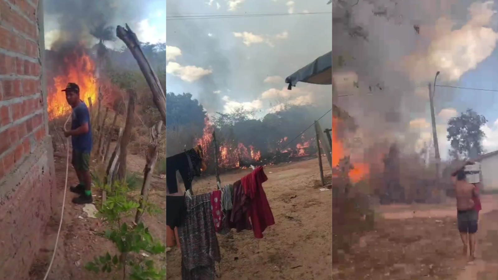 VÍDEO: Incêndio ameaça casas em Teresina e moradores usam mangueira e baldes de água para conter fogo