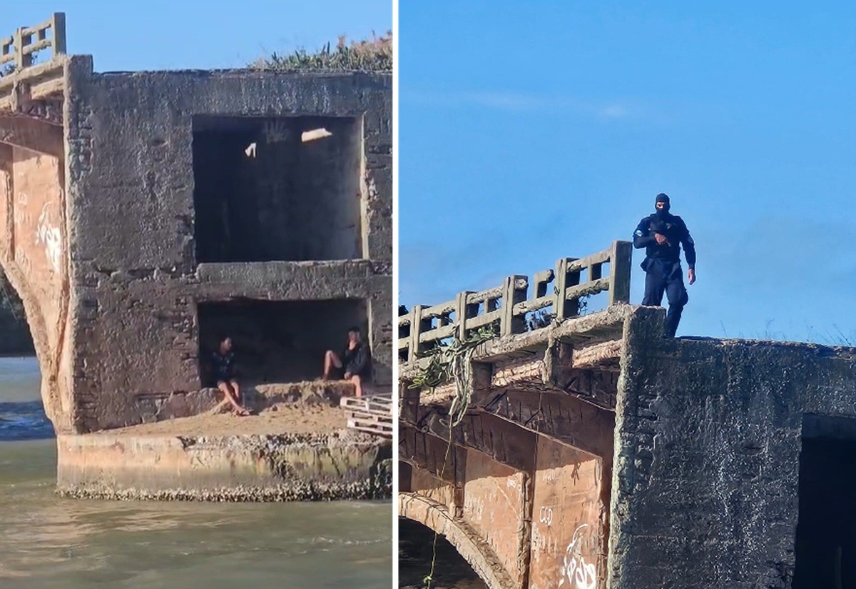 Grupo pula em rio e tenta fugir nadando de operação e é detido por policiais de canoa em Cabo Frio