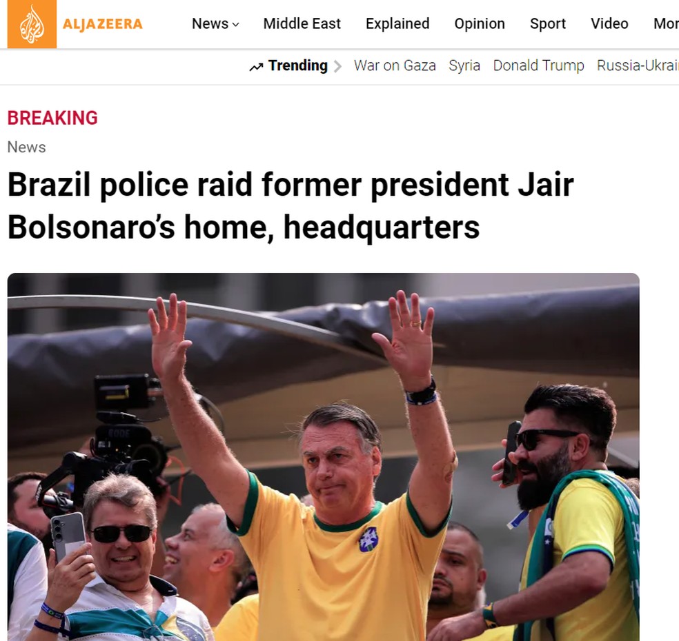 Al Jazeera repercute operação contra Bolsonaro — Foto: Reprodução