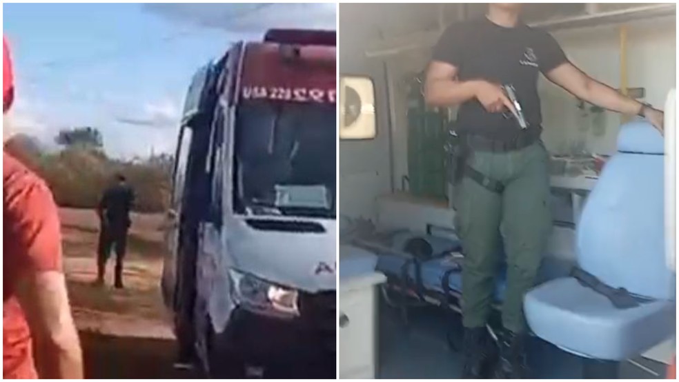 Policiais militares ficaram dentro de ambulância após morte de Antônio Aldemir — Foto: Reprodução