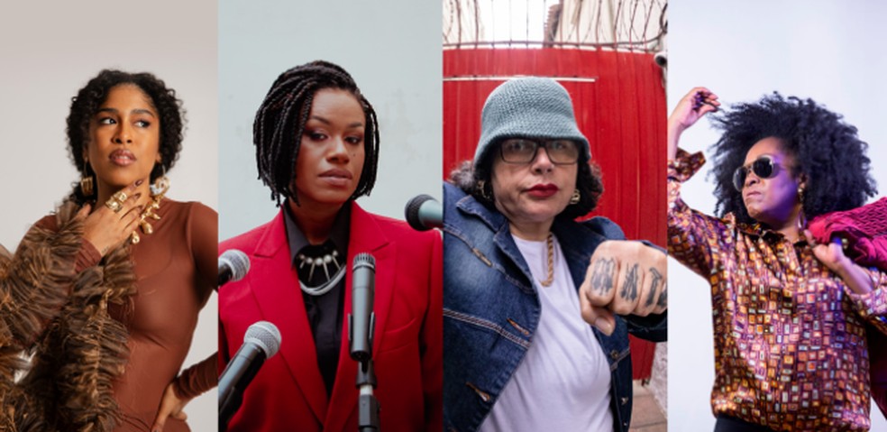 Rap Queens reúne, pela primeira vez no palco, quatro vozes fundamentais do rap nacional: Stefanie, Drik Barbosa, Rubia RPW e Ieda Hills. — Foto: Divulgação/Thales Cortes/Cristhiane Evangelista