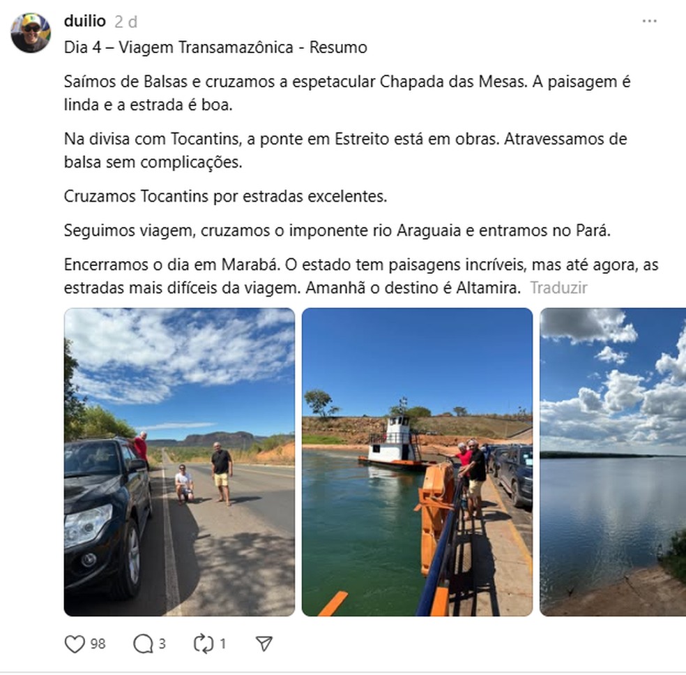 Duilio Carvalho compartilhou viagem em uma rede social e fez sucesso — Foto: Reprodução/Threads