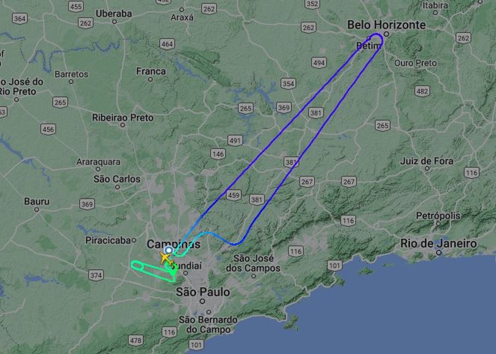 Avião cargueiro decolou de Viracopos, identificou problema e retornou ao aeroporto em Campinas (SP); no pouso, Boeing estourou o pneu e fechou a pista — Foto: Reprodução
